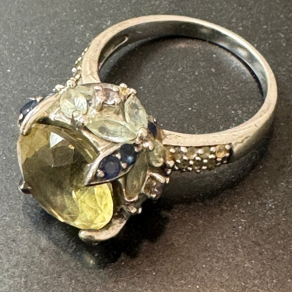 Fai Po FP 925 Sterling Silver Citrine Topaz Sapphire Harem Cocktail Ring Size 8